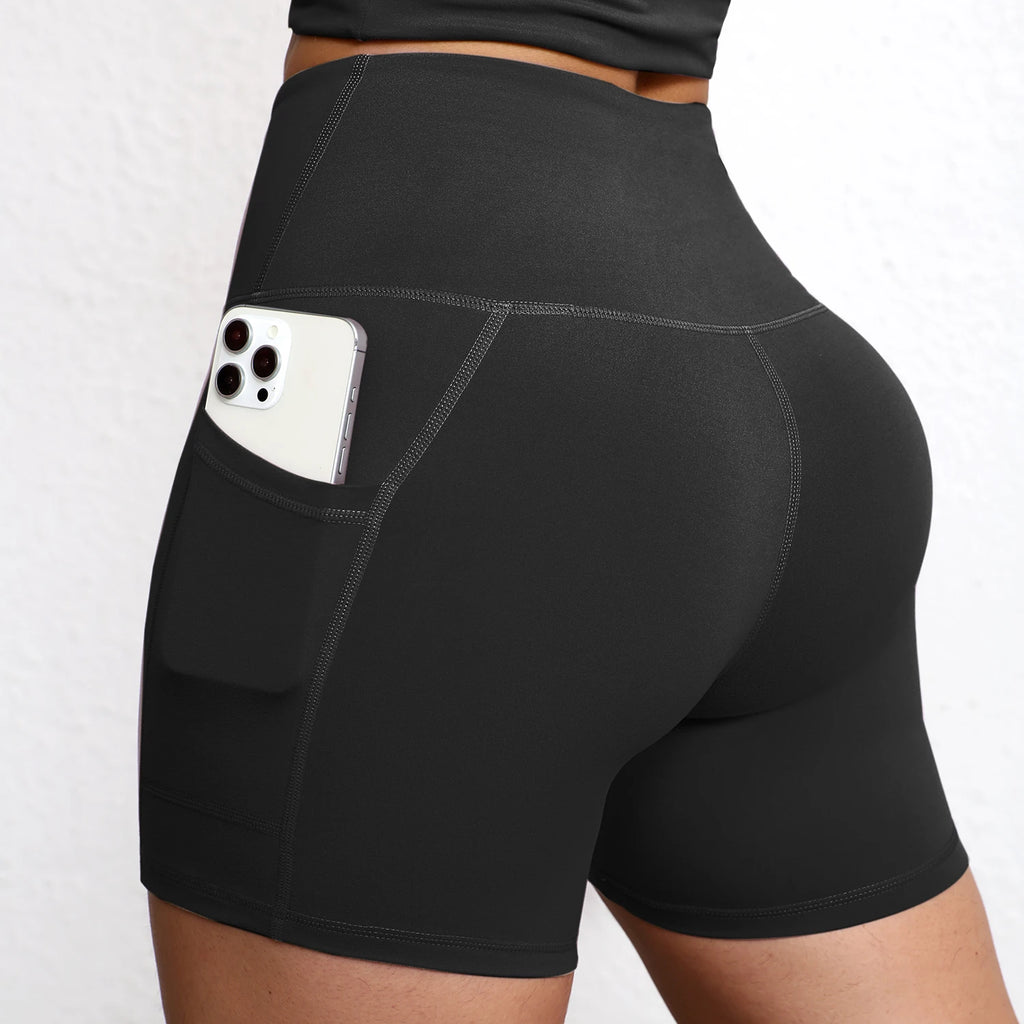 Women Sports Short With Pocketed Yoga Legging Shorts Squat Proof High Waist Fitness Tight Shorts Quick Drying Cycling Workout Gy