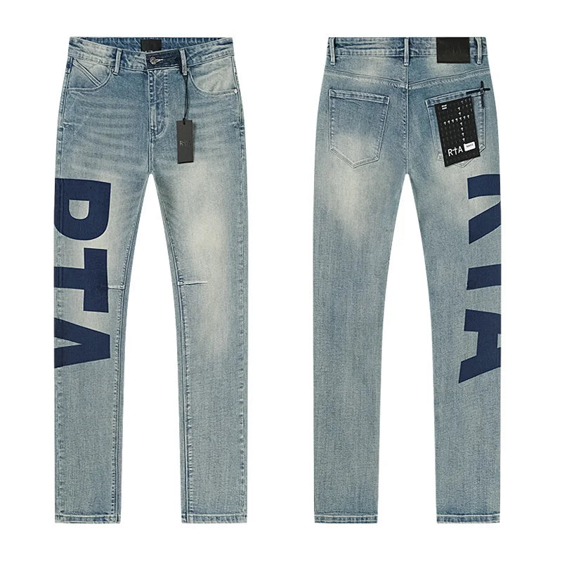 RTA Brand Men's Slim Fit Paint Graffiti Damaged Destroyed Hole Skinny Denim long Trouser Jeans Pants Streetwear