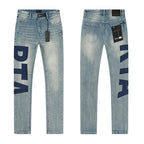 RTA Brand Men's Slim Fit Paint Graffiti Damaged Destroyed Hole Skinny Denim long Trouser Jeans Pants Streetwear