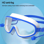 Kids Big Frame Swimming Goggles with Earplugs Children's Anti-fog Swimming Glasses Boys Girls Pool Beach Eyewear Swim Goggles