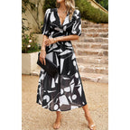Bohemian V Neck Elastic Waisted Band Midi Dress