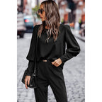 Crew Neck Solid Leg Of Mutton Sleeve Shirt