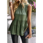 Sleeveless Ruffle Trim Ruffle Hem Loose Top