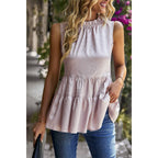 Sleeveless Ruffle Trim Ruffle Hem Loose Top