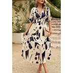 Bohemian V Neck Elastic Waisted Band Midi Dress