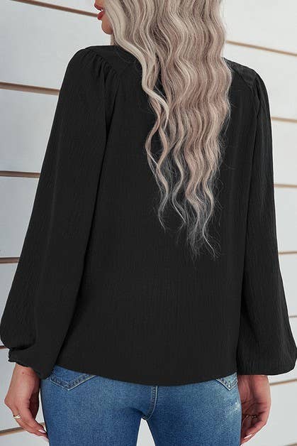 Puff Sleeve Solid Loose Flax Shirt Top