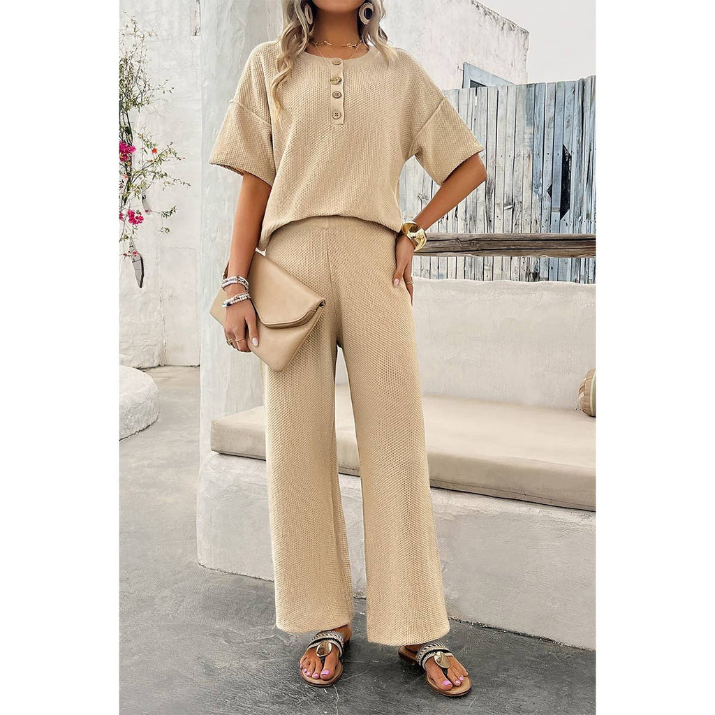 Two Pieces Outfits Knitted Crew Neck Button Set
