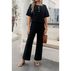 Two Pieces Outfits Knitted Crew Neck Button Set