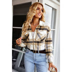 Plaid Flannel Cropped Zip Pocket Outerwear