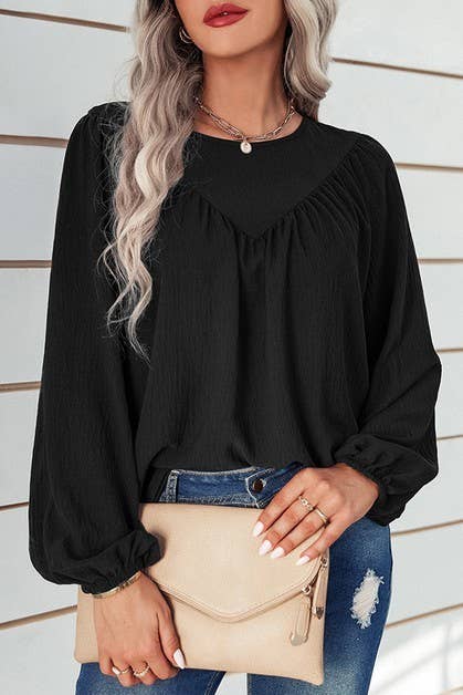 Puff Sleeve Solid Loose Flax Shirt Top