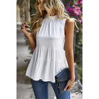 Sleeveless Ruffle Trim Ruffle Hem Loose Top