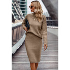 Two Pieces Turtleneck Drop Shoulder Skirt Sets