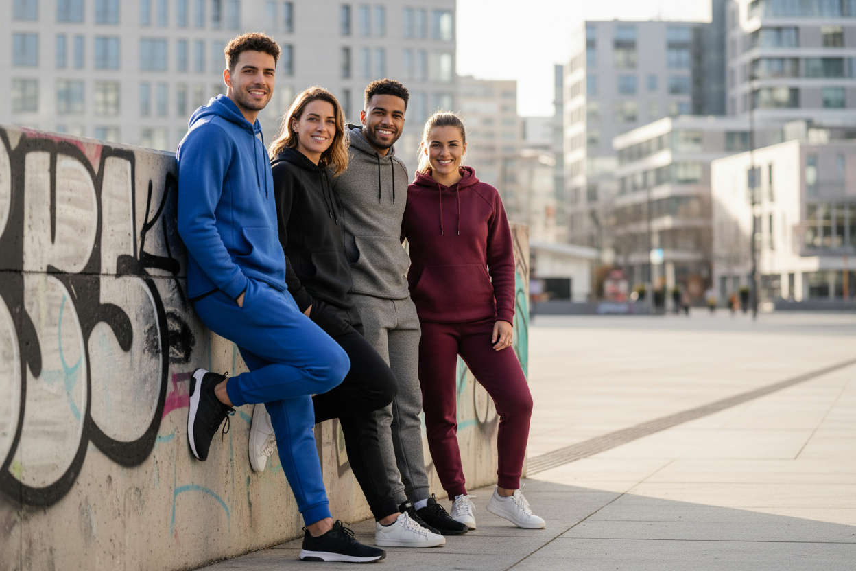 People wearing colorful joggers