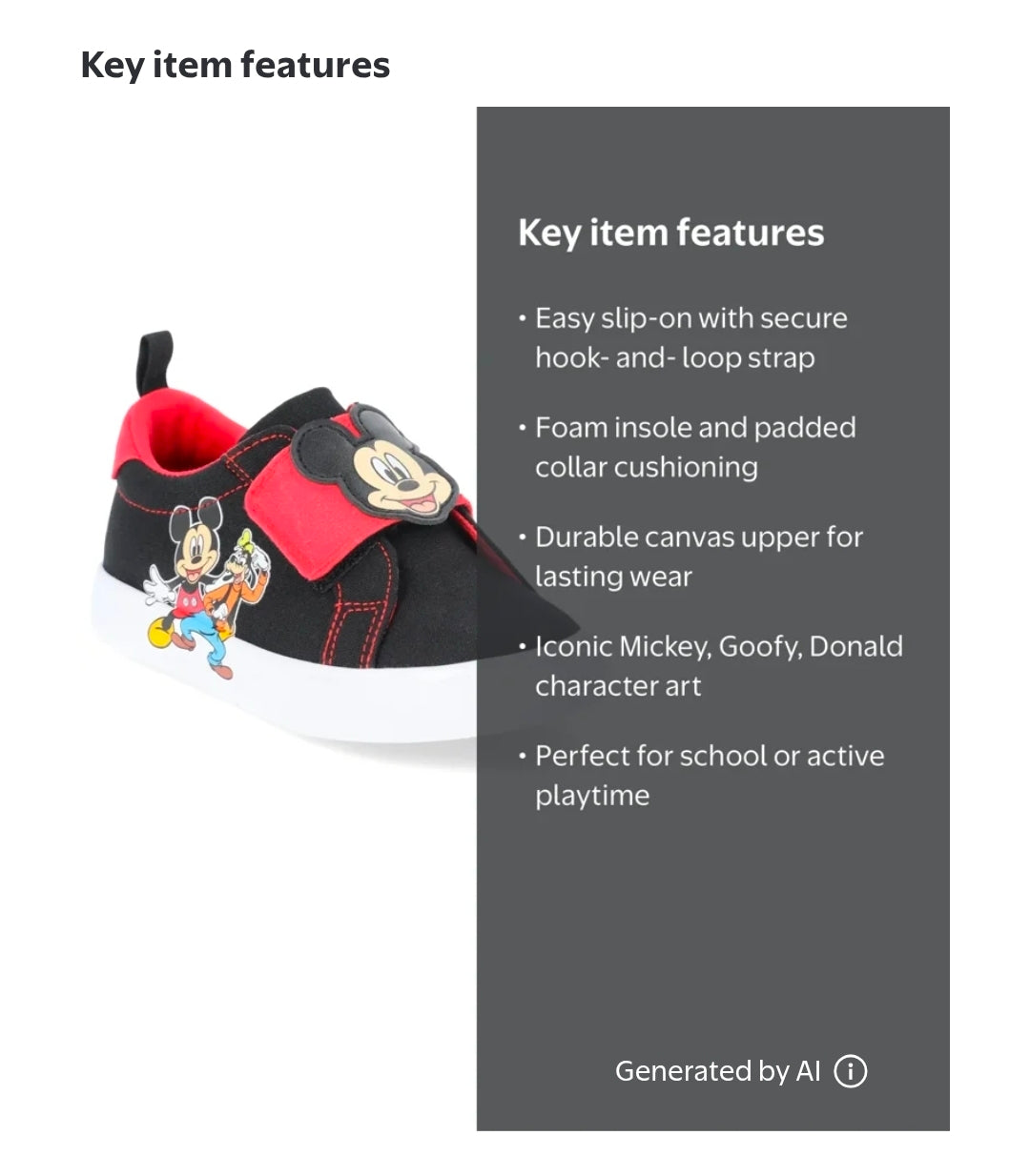 Mickey Mouse Toddler Kids Power-Strap Sneaker